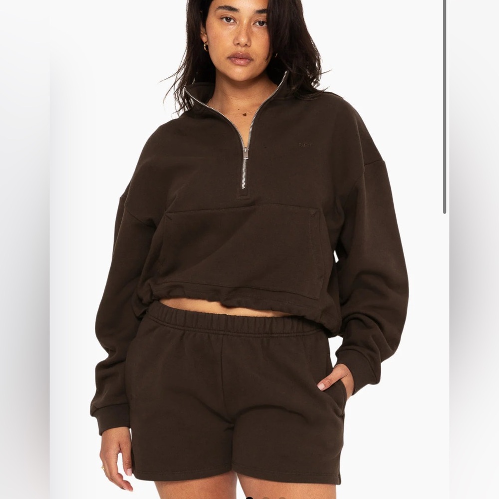 NWT Set Active Heavyweight Sweats Half Zip in Espresso Size Small Oversized $148 - Picture 4 of 7